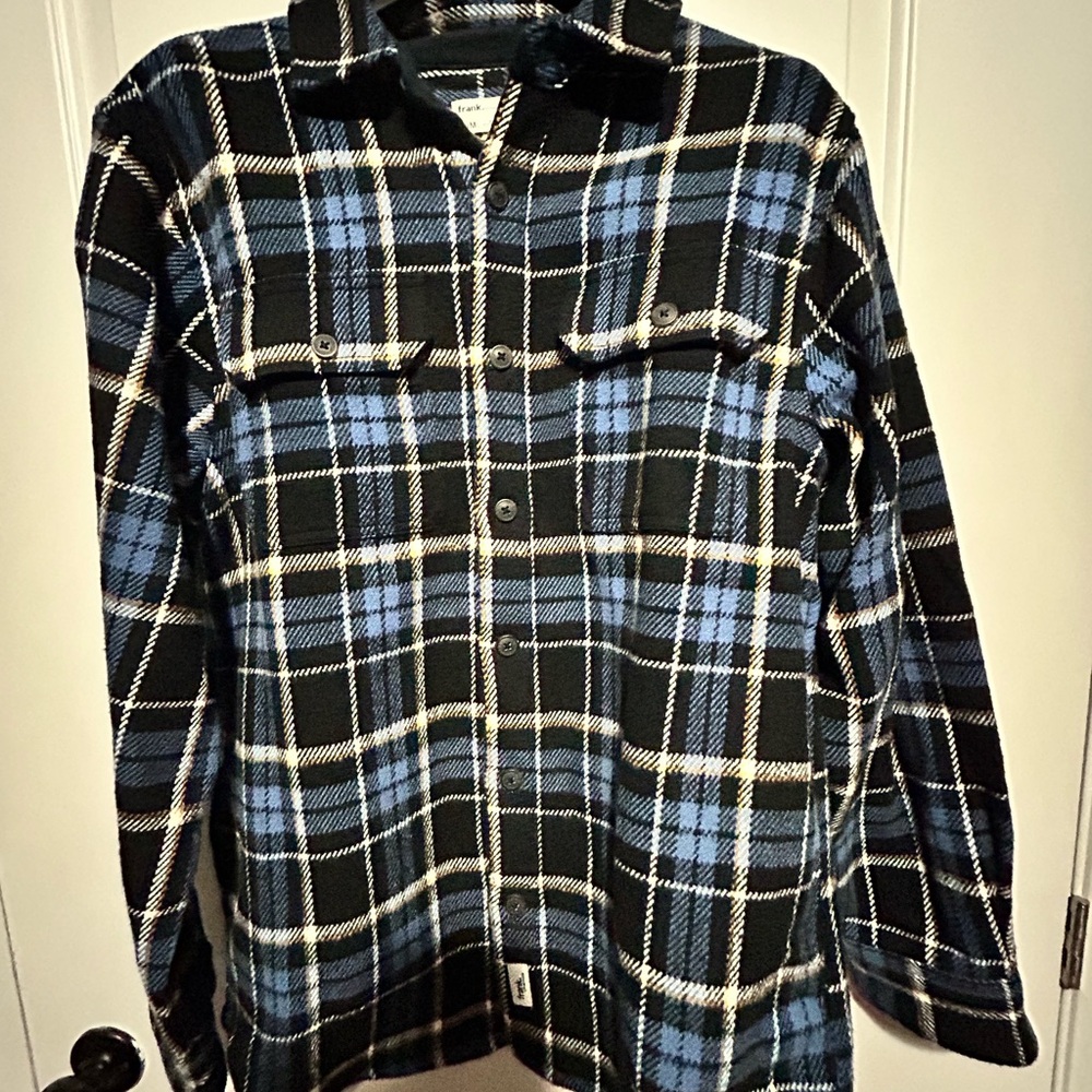 Frank & Oak Blue and Black Plaid Casual Button Down Shirt